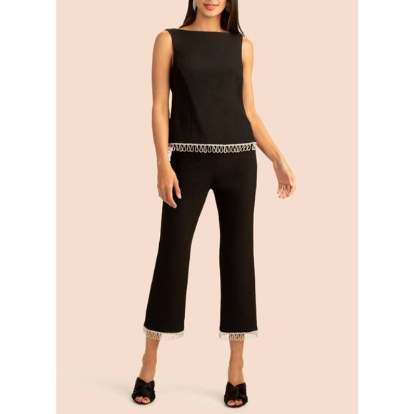 Trina Turk Pant Suit 4 6 Black Crystal Trim Retro Style - Picture 1 of 14